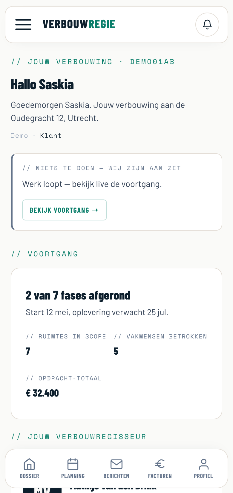 Klantportaal op telefoon